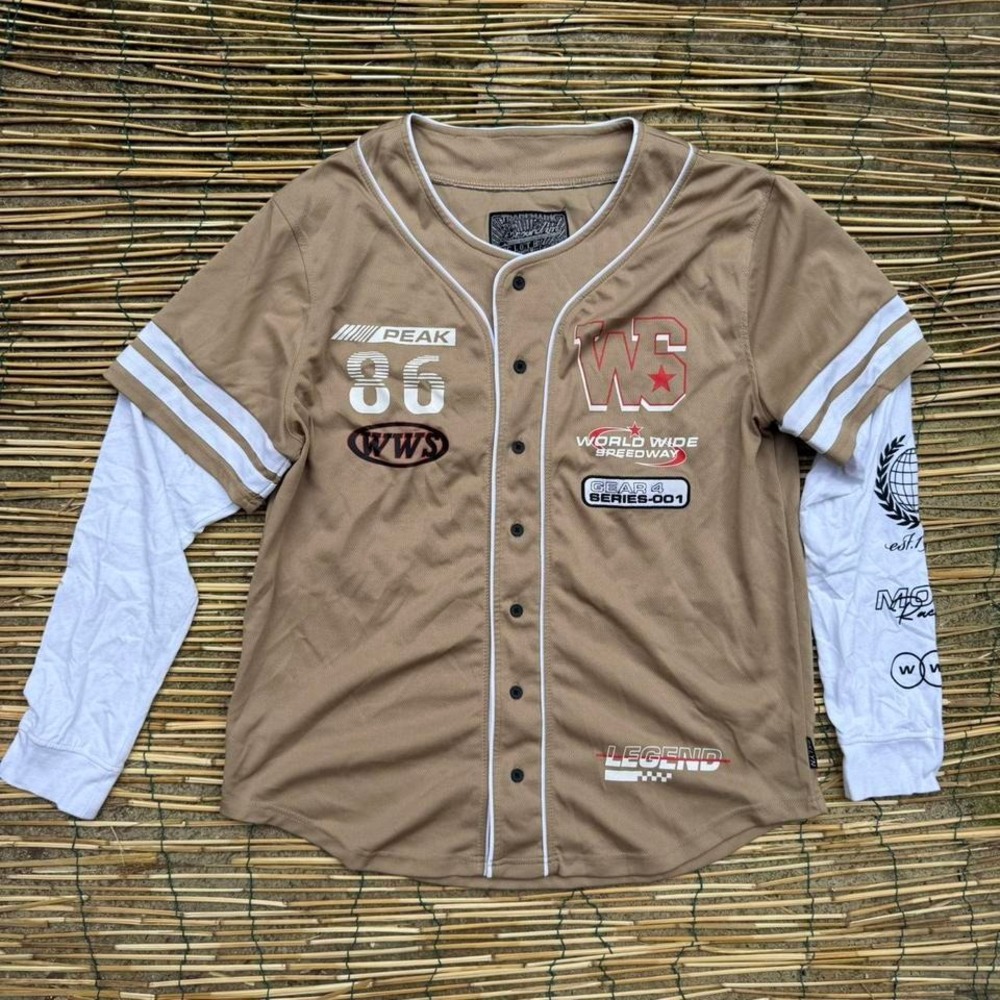 Brooklyn Cloth Worldwide Speedway Baseball Jersey Shirt Men's Large Long Sleeve
